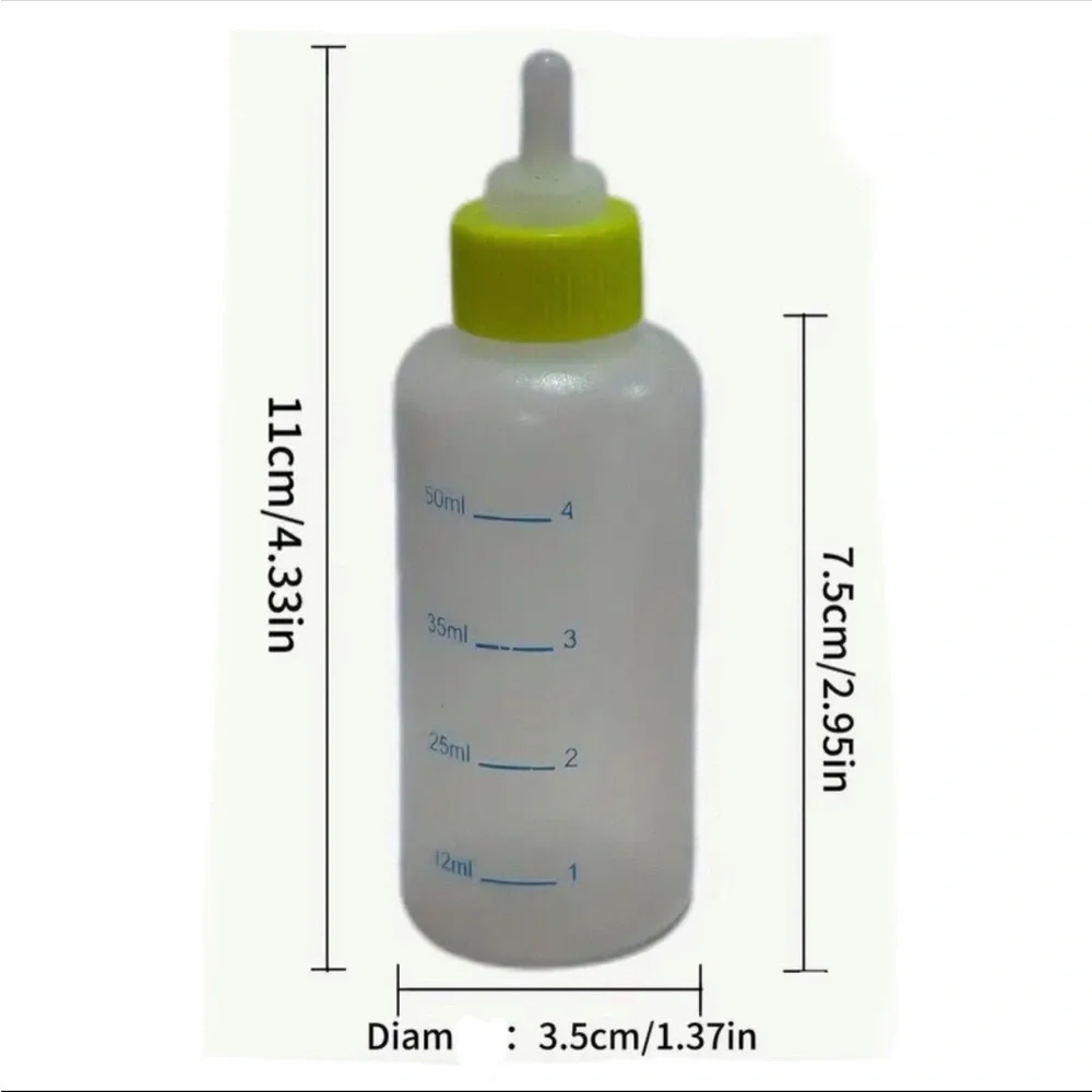 Pet Nursing Bottle Set w Spare Pacifiers Cleaning Brush & Hole Opener, 6pcs